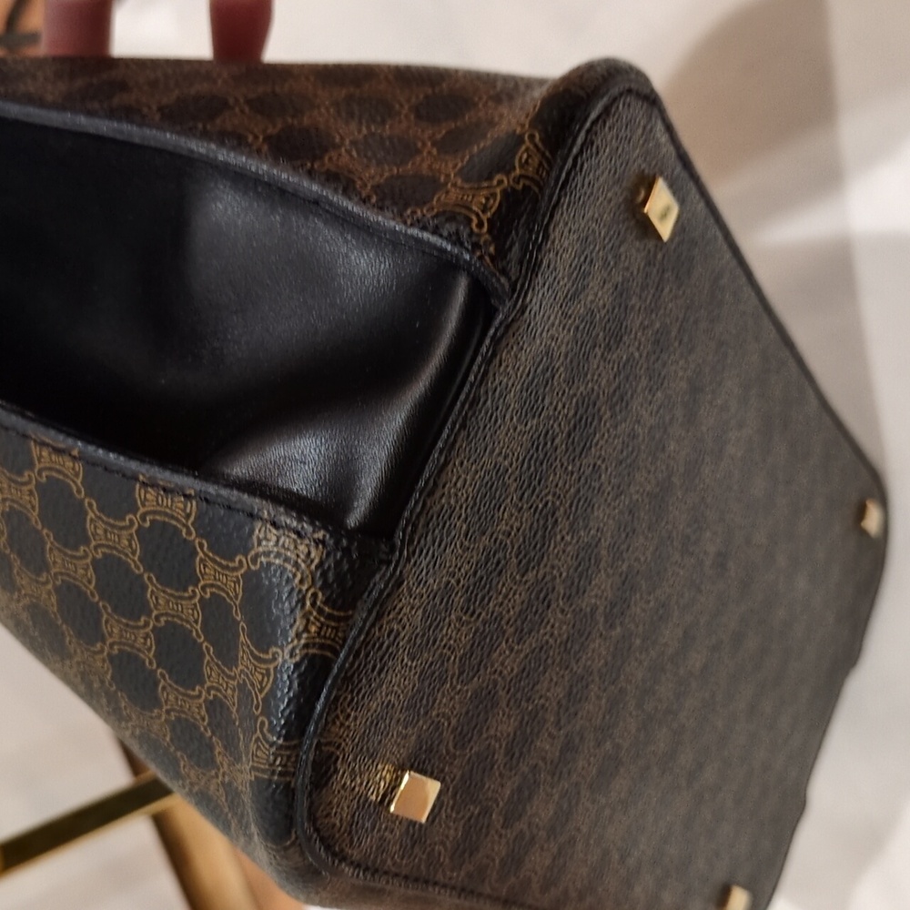Celine GUC Black Macadam Coated Canvas Zip Top MC97/2 Satchel Purse With Dustbag - Picture 16 of 17
